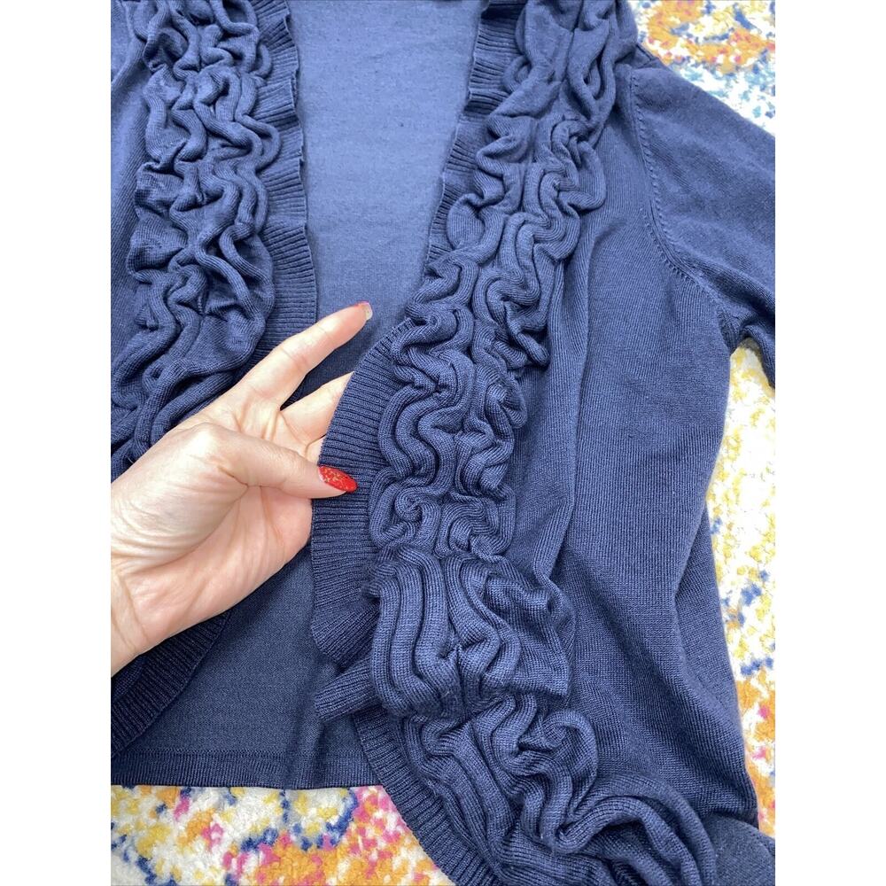 Mosca Cardigan, Solid Blue, Size Small, Ruffle Ty… - image 3